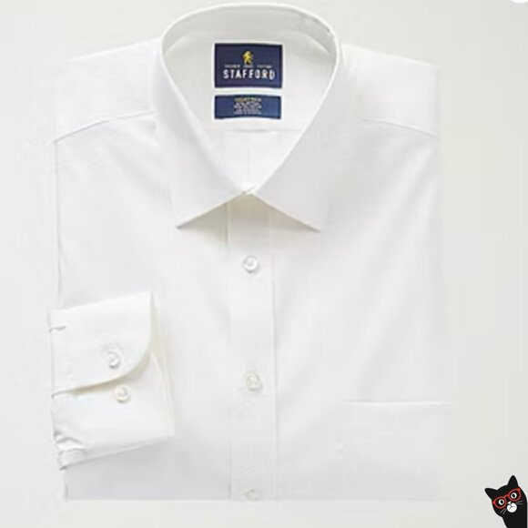 NWT Stafford Mens White Long Sleeve Dress Shirt 17.5, 36/37 Reg Fit Wash & Wear - Picture 1 of 8